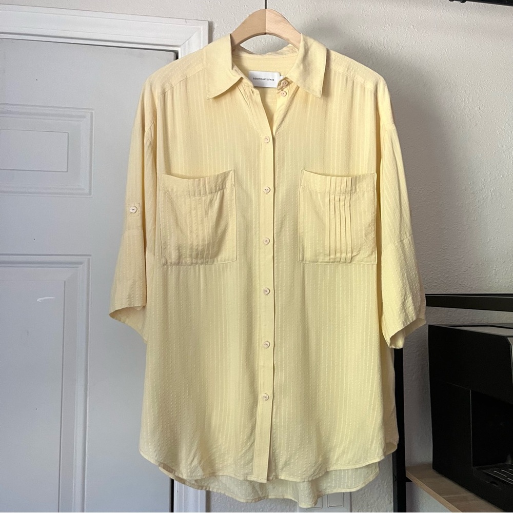 SIGNIFICANT‎ OTHER butter yellow textured button up oversized shirt
